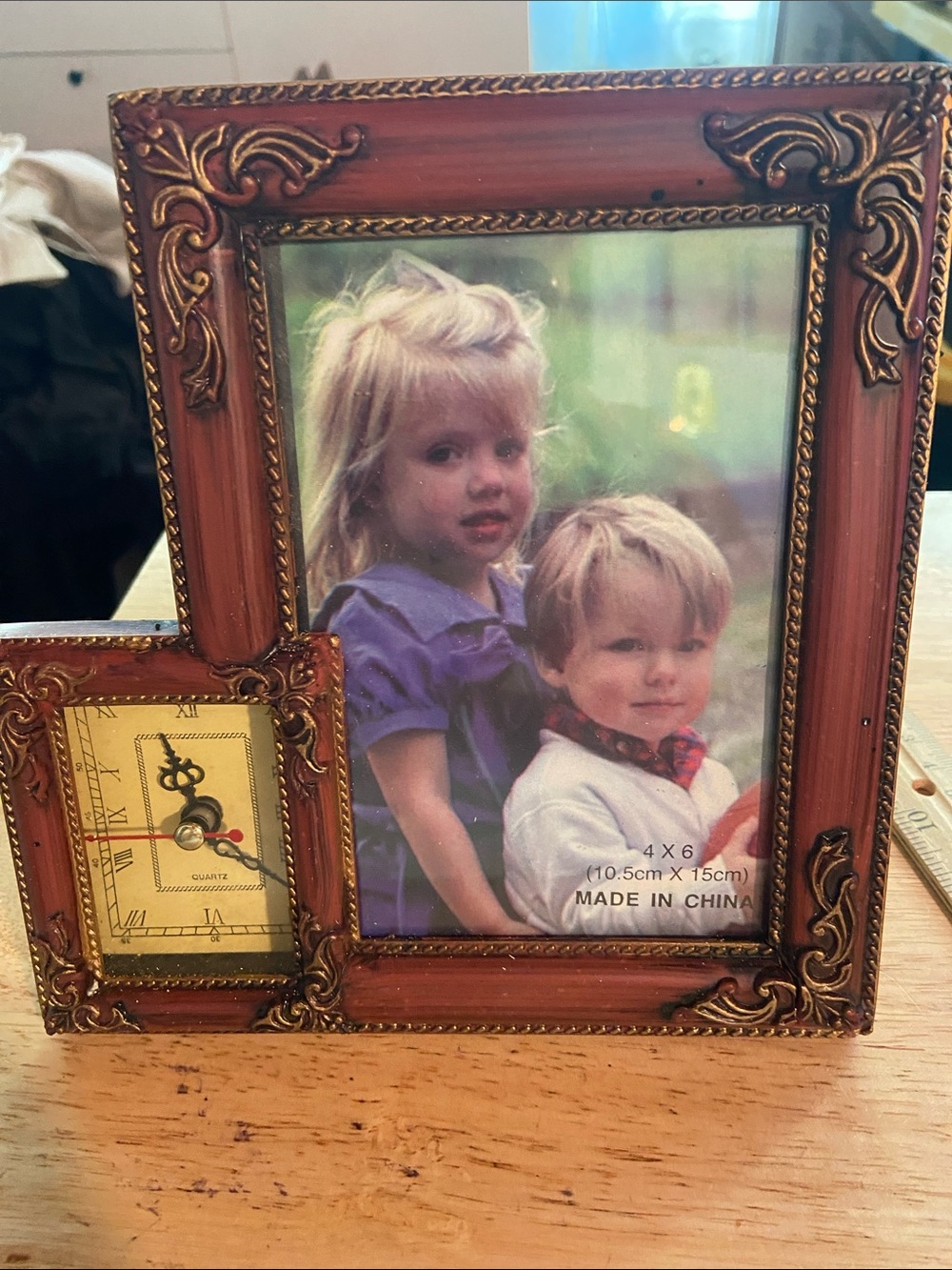 Classic Brown and Gold Picture Frame with Clock - Home Accents